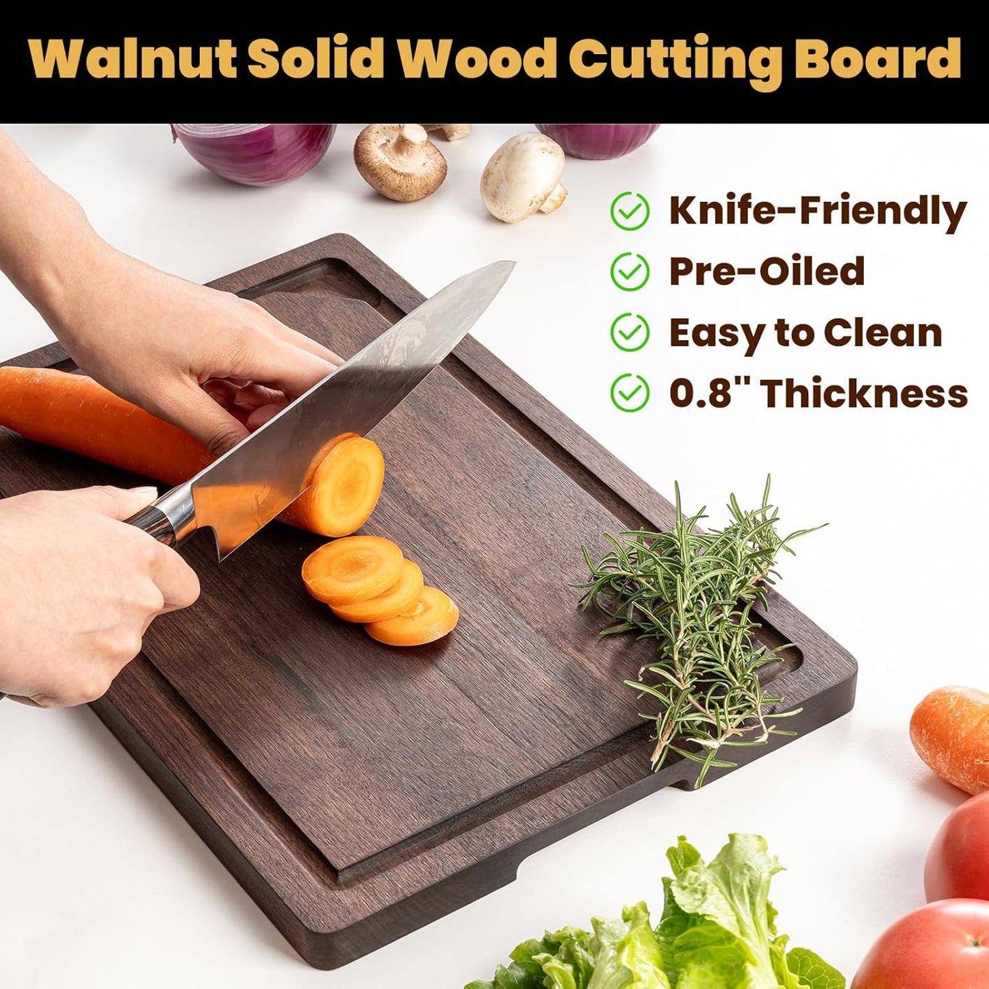 Heimlove 17x11 Walnut Cutting Board, Wooden Cutting Boards for Kitchen, Large Butcher Block Cutting Board, Wood Cutting Boards for Kitchen with Juice Groove, Gift for Festival, Wedding(Gift Box)