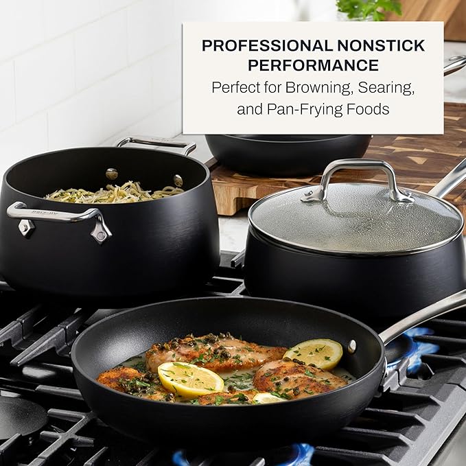 All-Clad HA1 Hard Anodized Nonstick Pots and Pans Set Non Stick Cookware Sets, Oven Broiler Safe 500F, Black