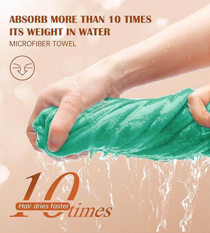 POPCHOSE Microfiber Hair Towel Wrap, 3 Packs Fast Drying Hair Turbans, Super Absorbent Hair Towel for Women, Stocking Stuffers for Women, Anti Frizz Hair Wrap Towels Wet, Curly, Longer, Thicker Hair