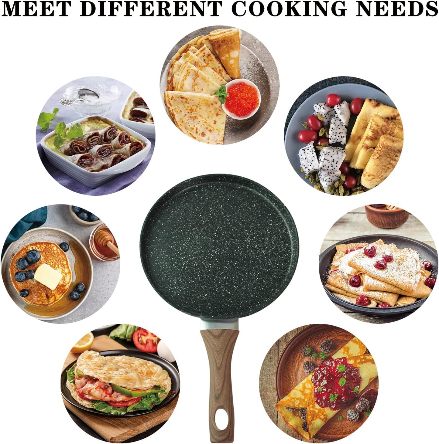 Nonstick Crepe Pan, 8.5 Inch Griddle Pan, Fry Pans for Cooking Eggs, Omelettes, and More - Non-Stick Marble Coating Skillet Induction Compatible