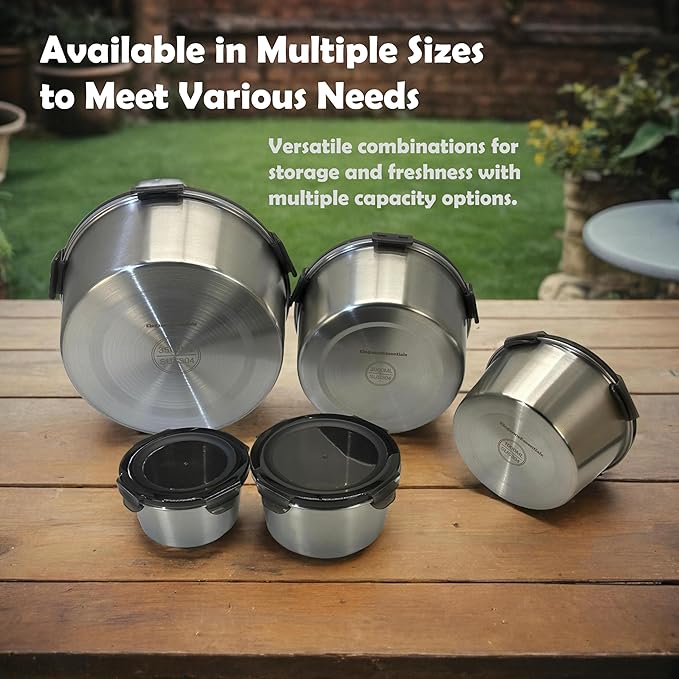 Stainless steel food storage containers leak proof & airtight lids for Kitchen,stainless steel bowl,meal prep lunch box,freezer and microwave safe (5-piece)