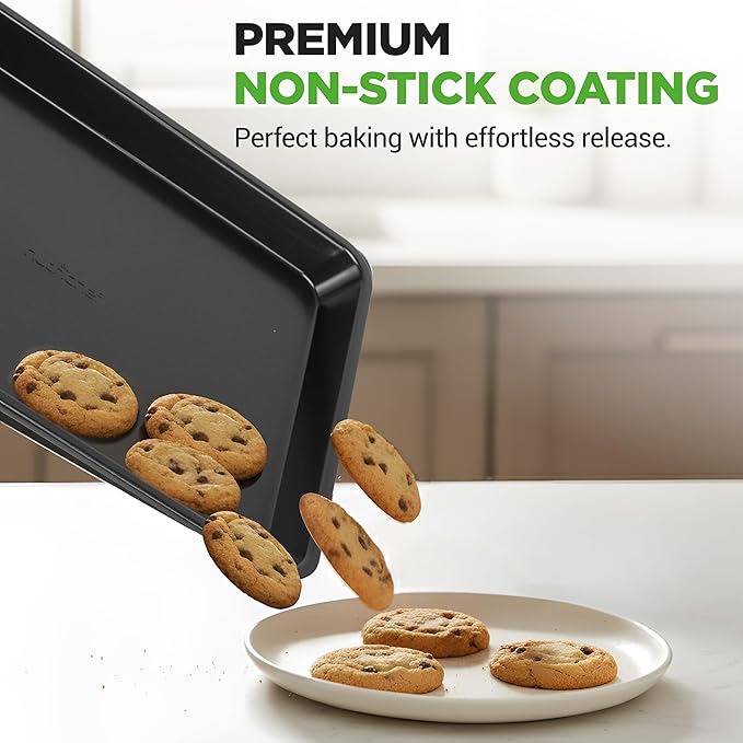 NutriChef Stackable Non-Stick Baking Pan Set – Carbon Steel Bakeware Set w/ Cookie Sheet, Muffin & Loaf Pan, Double Coated for Easy Release, Oven & Dishwasher Safe, Resists Warping, – Easy to Clean