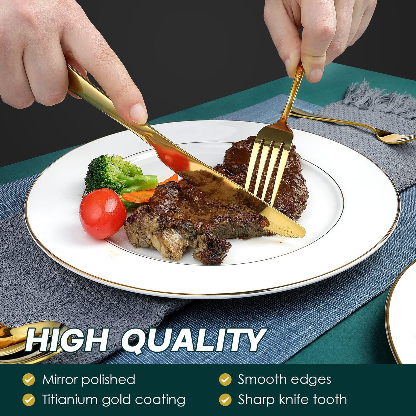 Gold Silverware Set, OGORI 30-Piece Gold Forged Stainless Steel Flatware Set, Service of 6