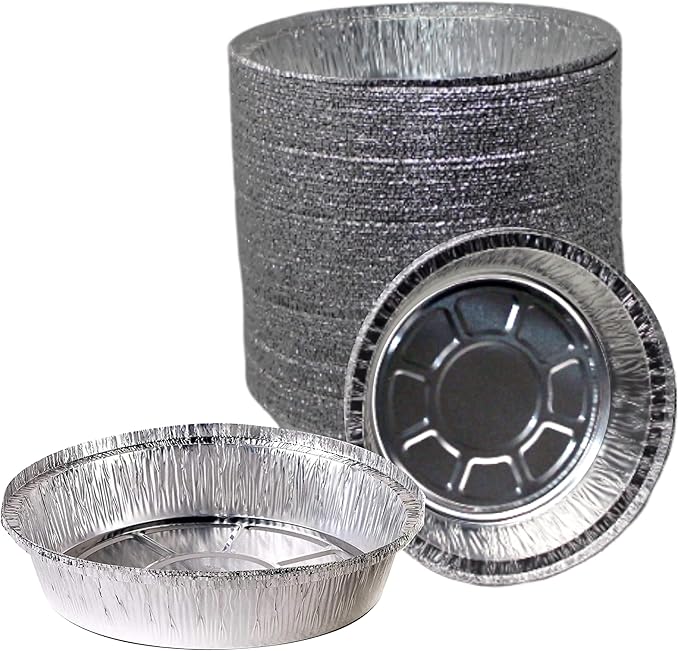 EcoQuality 8" Round Aluminum Foil Pans - Disposable Containers with Foldable Walls for Pie Baking, Cooking, Serving, Reheating, and Storing - Freezer and Oven Safe Tart Pan 100 Pack