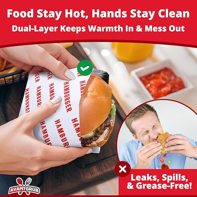 Retro, Grease Proof Burger Wrappers 50 Pk. Great BPA Free Cookout Supply. Pro Quality Bulk Hamburger Bags Are Large and Insulated. Allergen Friendly BBQ Foil Paper Perfect For Baseball Themed Party.