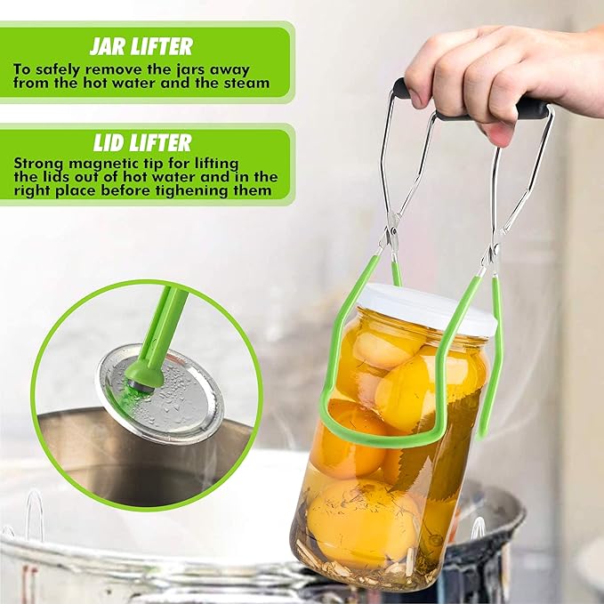 Supa Ant Canning Supplies - USA Assembled & Certified Food Grade Stainless Steel Starter Set Canning Kit for Beginners - Wide Kitchen Funnel, Jar Lifter and Wrench, Bubble Popper/Measurer, Lid Lifter