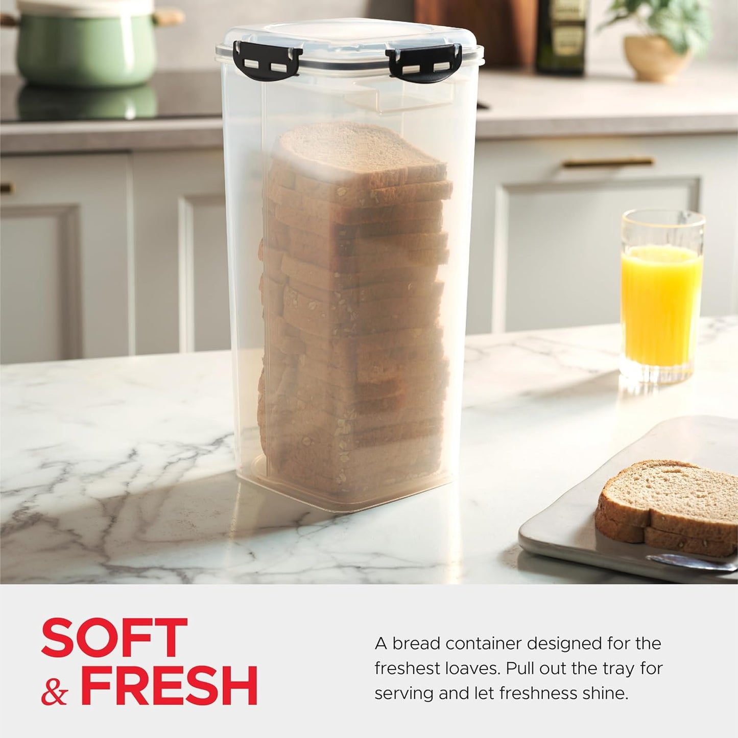 Tafura Bread Storage Container - 2 Pack BPA Free Plastic Bread Box with Ingeniously Tray - Airtight Container/Holder for Homemade Loaves and Baked Goods