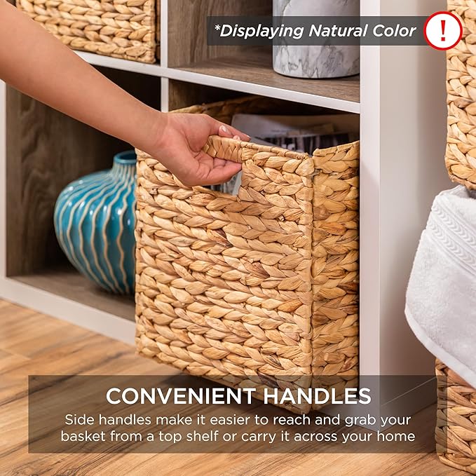 Best Choice Products 12x12in Pack of 5 Cube Storage Baskets, Water Hyacinth Multipurpose Collapsible Organizers, Handwoven Laundry Totes for Laundry, Living Room, Kids Room & Nursery - Chestnut