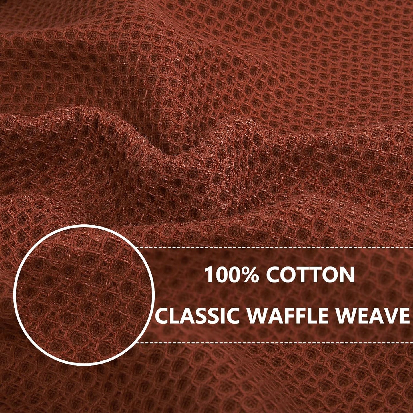 Homaxy 100% Cotton Waffle Weave Kitchen Dish Towels, Ultra Soft Absorbent Quick Drying Cleaning Towel, 13 x 28 Inches, 12-Pack, Rust