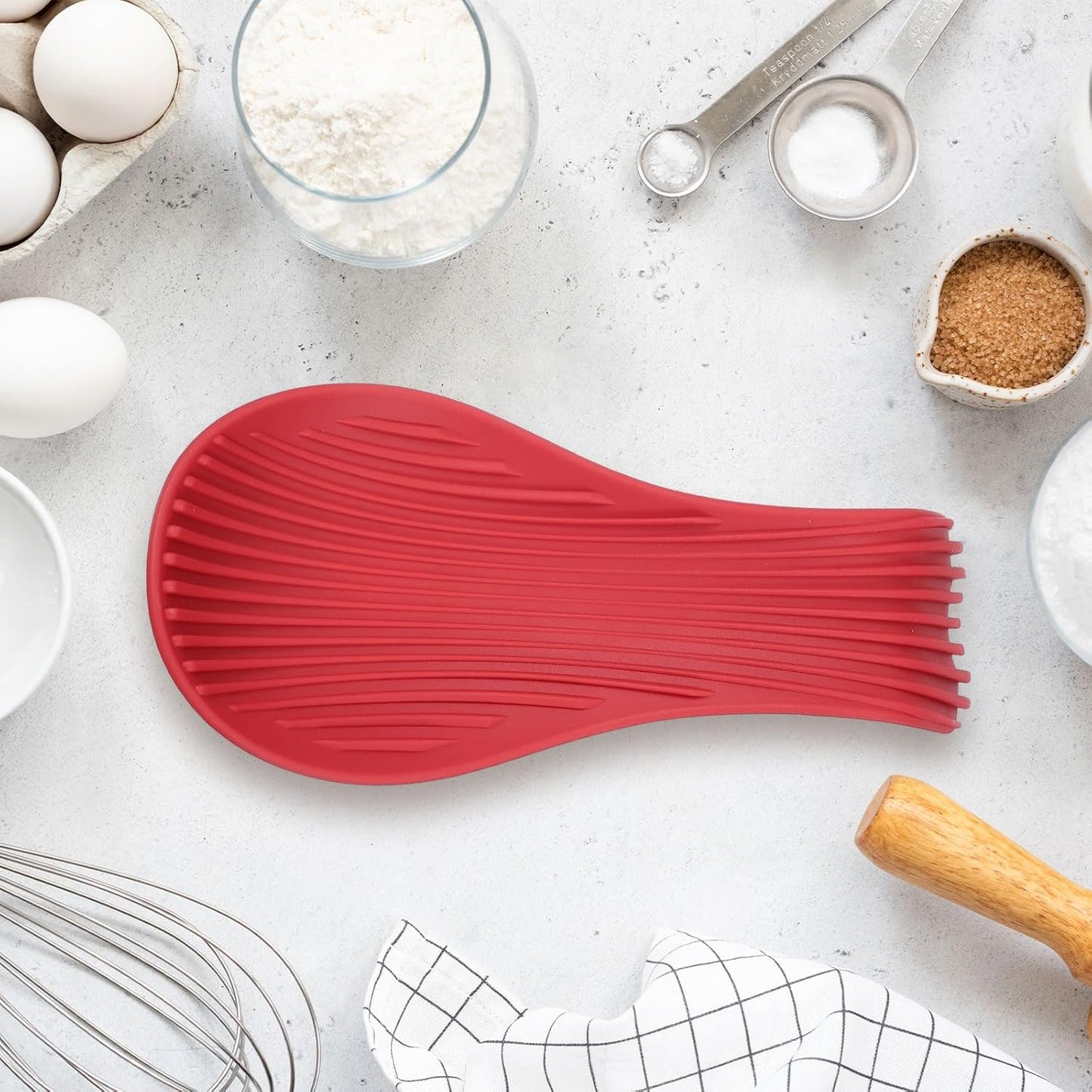 uxcell 1 Set Silicone Spoon Rest for Stove Top, Silicone Spoon Holder for Cooking Spatula, Ladle, Brush Red/Grey