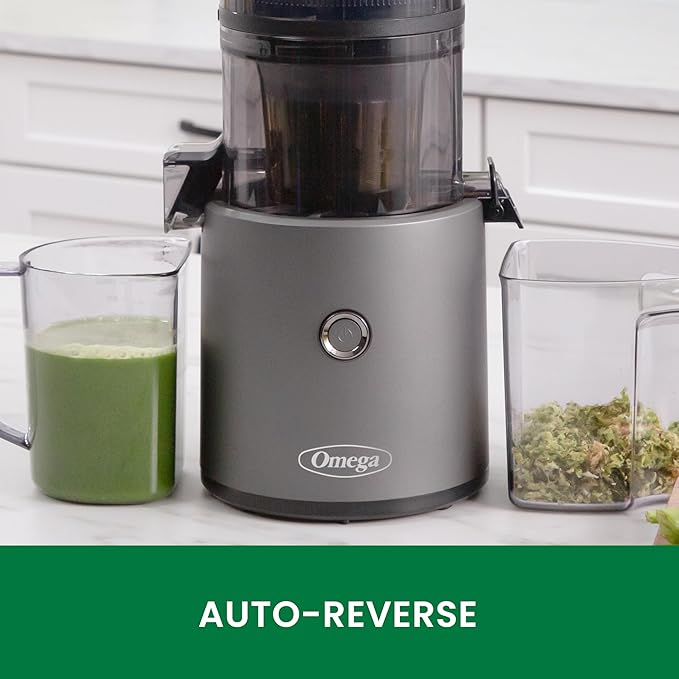 Omega Cold Press Juicer - Hands Free Vegetable and Fruit Masticating Juicer Machine with 68-oz. capacity, Extra Large Hopper for No-Prep and Whole Recipe Batch Juicing, Easy Clean, 150-Watts, Gray