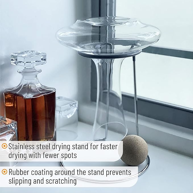 BTaT- XL Decanter with Drying Stand, Stopper, Brush and Beads, Hand Blown Crystal Glass, Wine Decanter, Wine Carafe, Wine Accessories, Red Wine Decanter