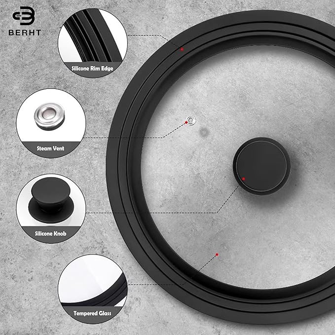 Universal Lid for Pots Pans and Skillets, 8.5&9.5&10.5 inch, Diameter Cookware, Silicone Replacement Pan Lid Pot Lids for Frying Pans, Cast Iron,Tempered Glass Lid