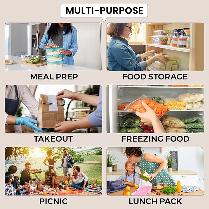 Klex 38 Oz, 150 Sets Meal Prep Containers with Airtight Lids, BPA Free, Reusable Plastic Food Container, 38 oz, Rectangular, Black/Clear, 150 Sets