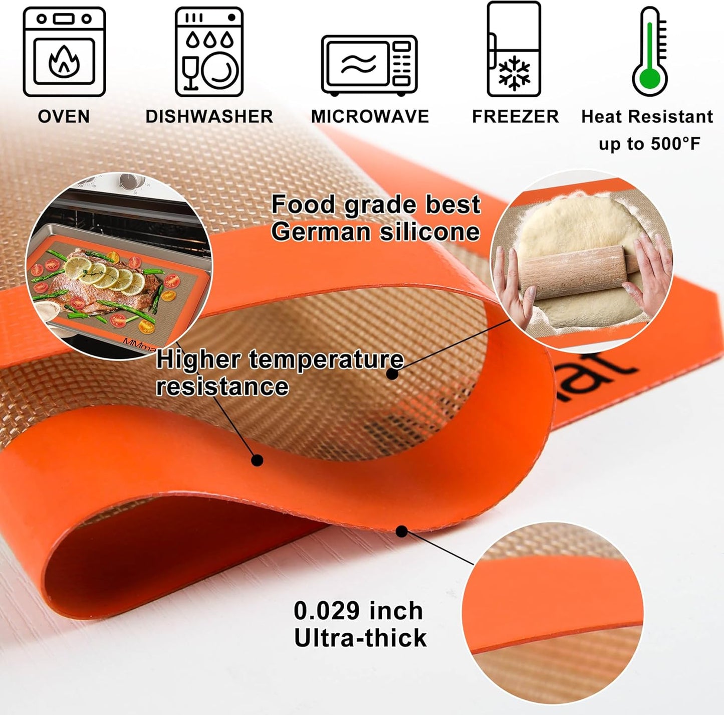 Silicone Baking Mats - Best German Silicone - Non Slip Silicone Baking Sheet, Non Stick Reusable Silicone Mats for Baking, Oven Liner, Counter Mat - 2 Toaster Oven Size Baking Mats