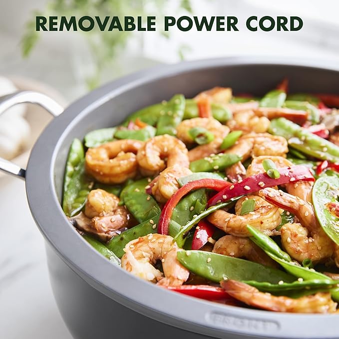 GreenPan Elite Essential Smart Electric 6QT Skillet Pot, Presets to Sear Saute Stir-Fry and Cook Rice, Healthy Ceramic Nonstick and Dishwasher Safe Parts, Easy-to-use LED Display, Graphite