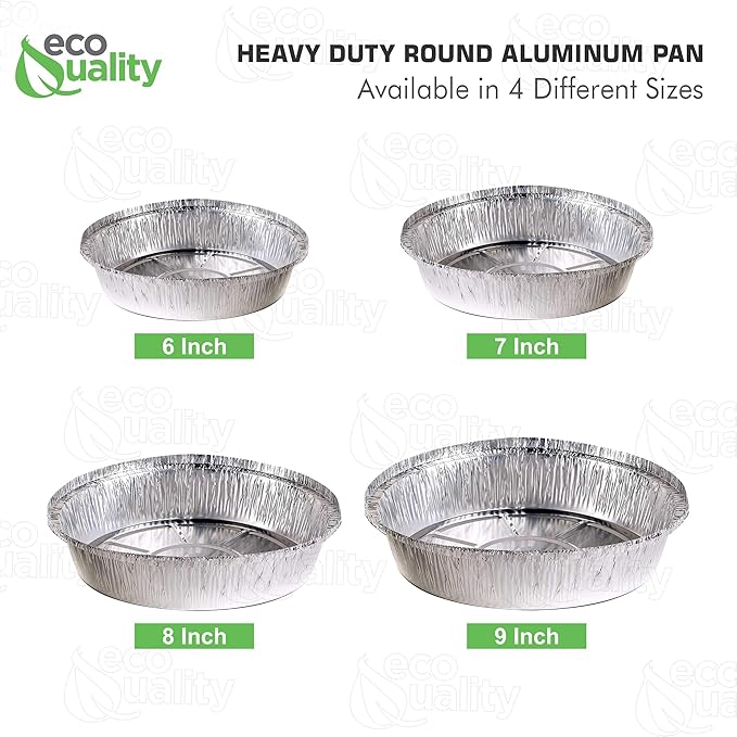 EcoQuality 7" Round Aluminum Foil Pans - Disposable Containers with Foldable Walls for Pie Baking, Cooking, Serving, Reheating, and Storing - Freezer and Oven Safe Tart Pan 250 Pack