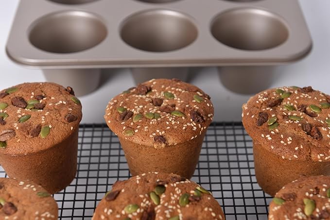 High Carbon Steel Popover Pan - 6-Cavity Non-Stick Tray Mold for Premium Stainless Steel Homemade Cupcakes, Muffins, Breads - Professional Grade for Bakery & Kitchen Oven(Golden)