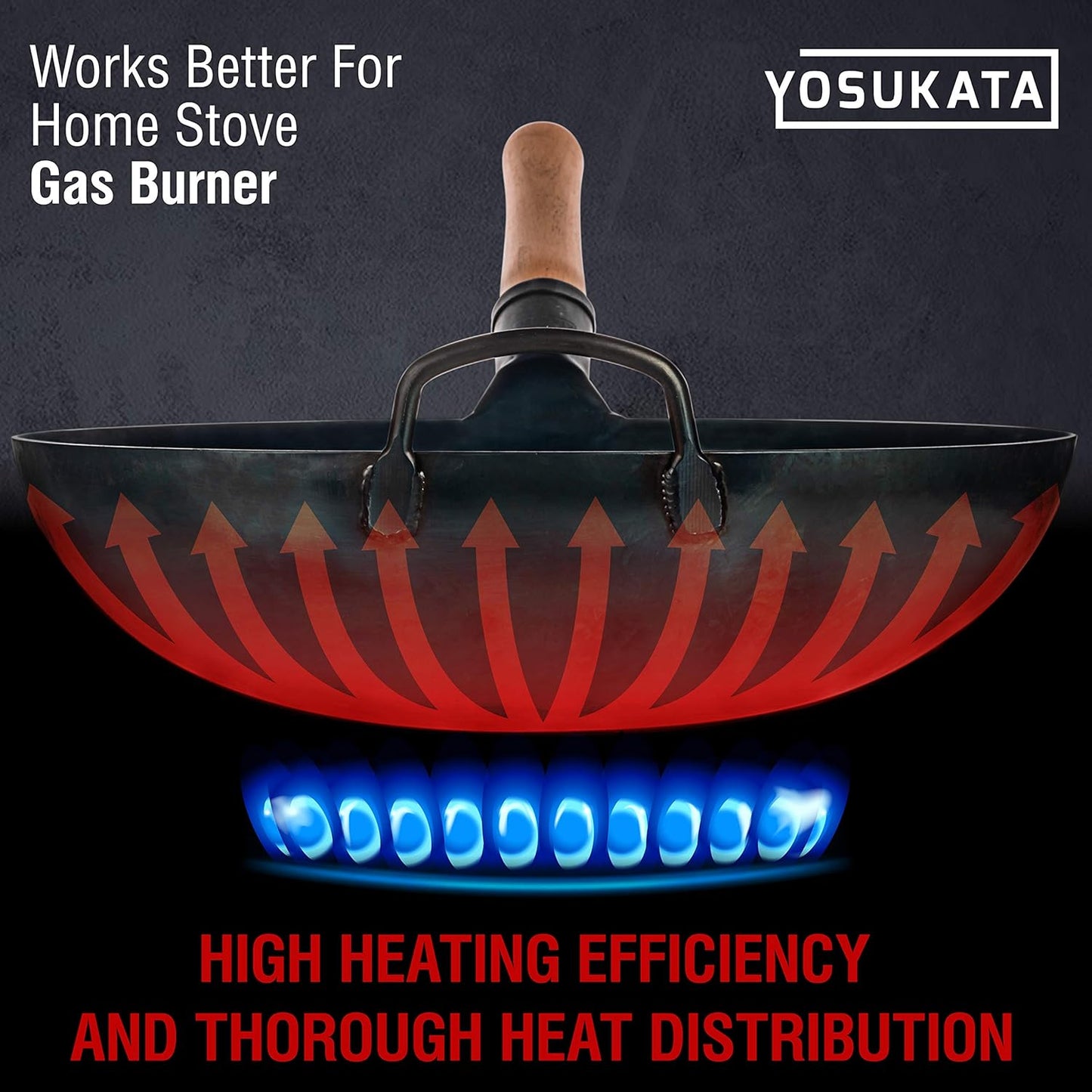 YOSUKATA 14” Round Bottom Carbon Steel Wok Pan – Blue Pre-Seasoned Pow Wok for Stir Fry, BBQ, Grill & Camping – Traditional Japanese & Chinese Cookware – Compatible with Gas Stoves & Open Fire Only