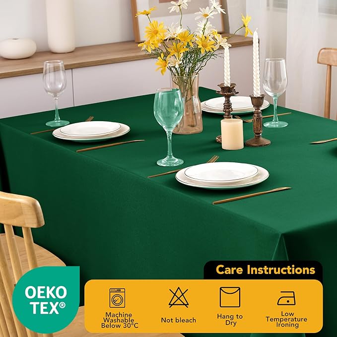 6-Pack Hunter Green Tablecloths for Rectangle Tables, 90 x 132 Inches, Stain-Resistant Polyester Fabric for 8 Foot Tables - Washable Table Covers for Weddings, Birthday Parties, Events