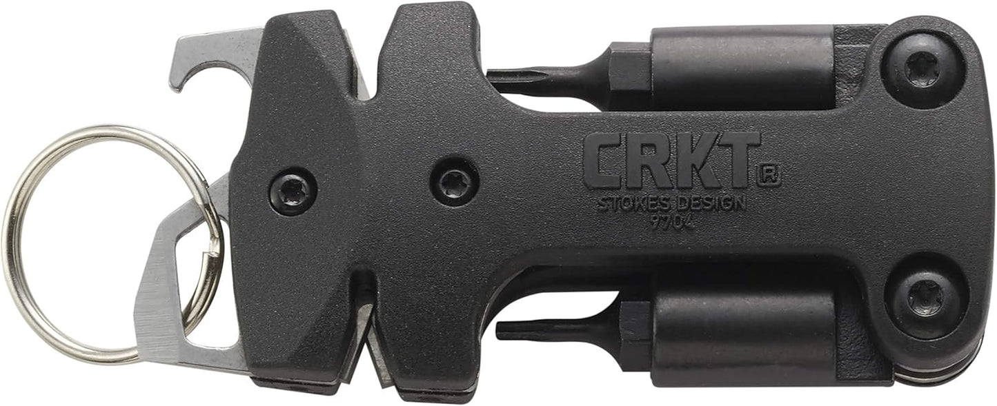 CRKT Knife Maintenance Tool: Tungsten Carbide Sharpener, Ceramic Sharpener Honing Edge, Torx Bits, Bottle Opener, Flat Screwdriver, Keychain Accessory, 9704