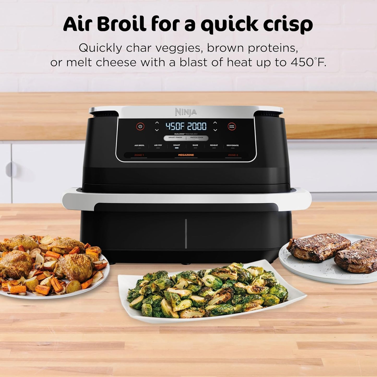 Ninja Foodi 6-in-1 FlexBasket Air Fryer with 7-QT MegaZone & Basket Divider for Large Proteins & Full Meals, Smart Finish Cook 2 Foods 2 Ways, Family Sized Capacity, Air Fry, Roast & More, Black DZ071