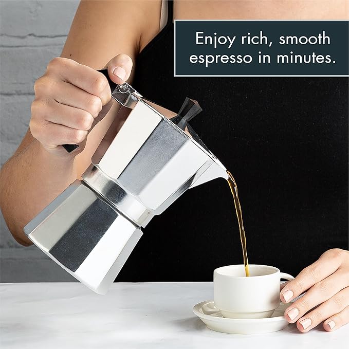Primula Classic Stovetop Espresso and Coffee Maker, Moka Pot for Italian and Cuban Café Brewing, Greca Coffee Maker, Cafeteras, 6 Espresso Cups, Silver