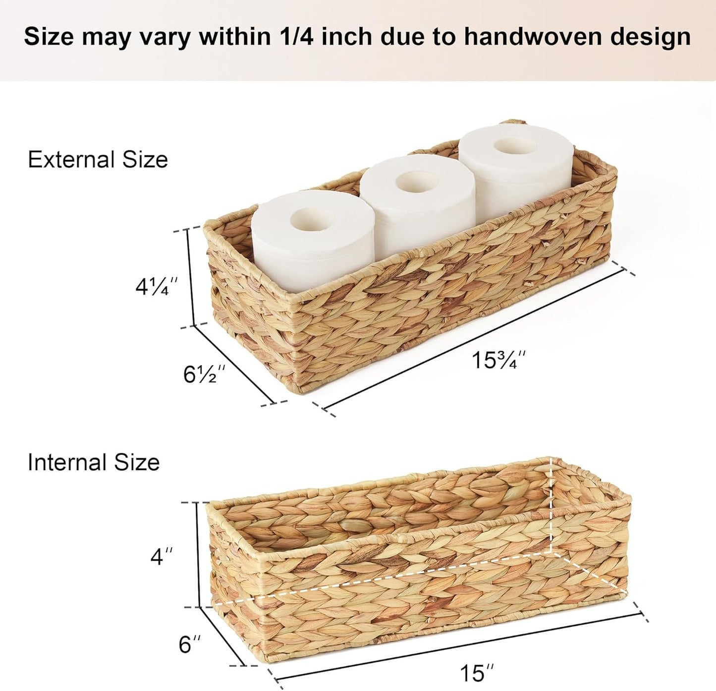 StorageWorks Toilet Tank Basket for Bathroom, Water Hyacinth Storage Baskets for Toilet Tank Top, 2-Pack