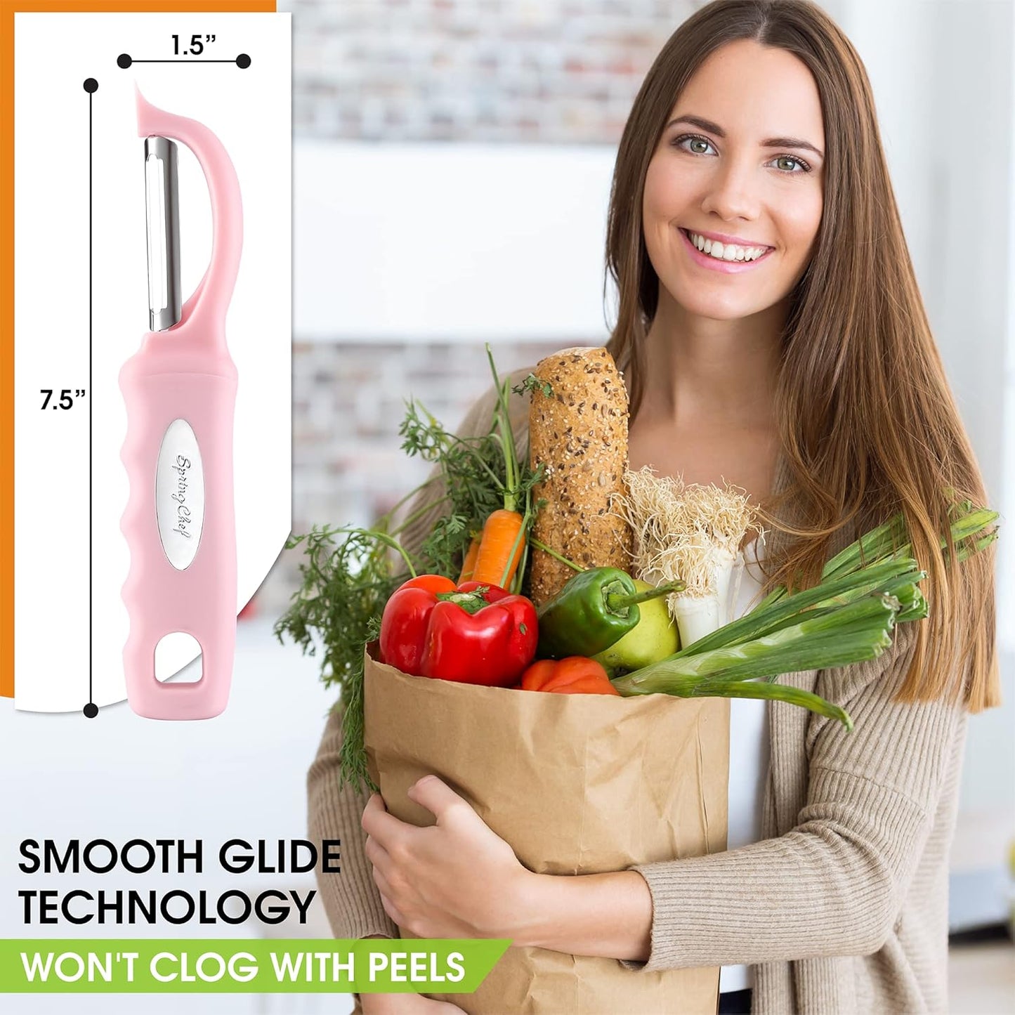 Spring Chef Premium Swivel Vegetable Peeler, Soft Grip Handle and Ultra Sharp Stainless Steel Blades - Perfect Kitchen Peeler For Veggie, Fruit, Potato, Carrot, Apple - Pink Lemonade - Set of 2