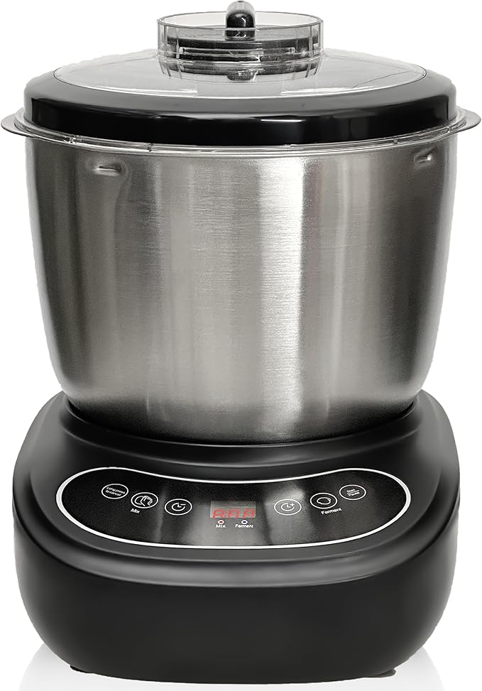 7L Electric Dough Mixer for Bread and Pizza Dough, Dough Maker Featuring a Ferment Function.304 Stainless Steel Whisk and a Top Small Window for Easy Add Water and Seasoning(Black）