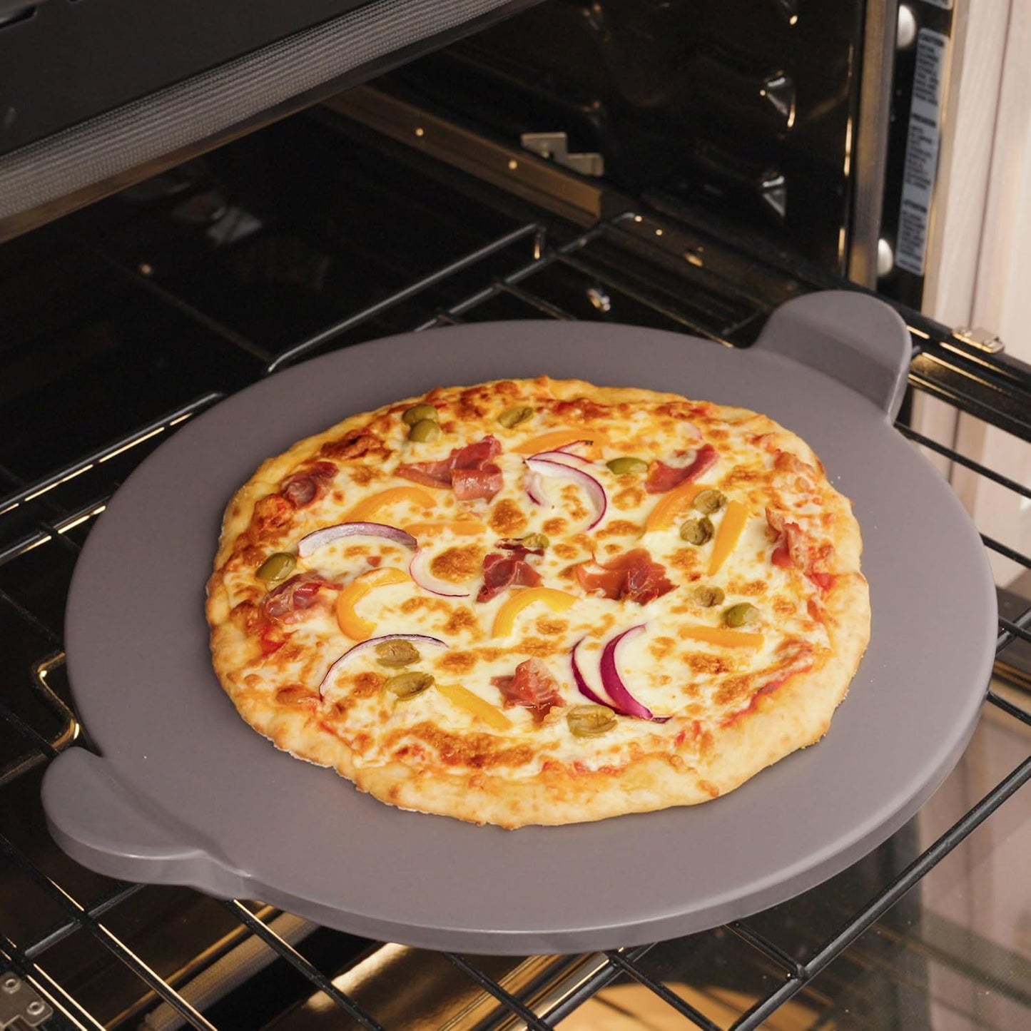 Old Stone Pizza Making Kit, Includes 15-inch Round Glazed Pizza Stone, Bamboo Pizza Peel, and Pizza Cutter