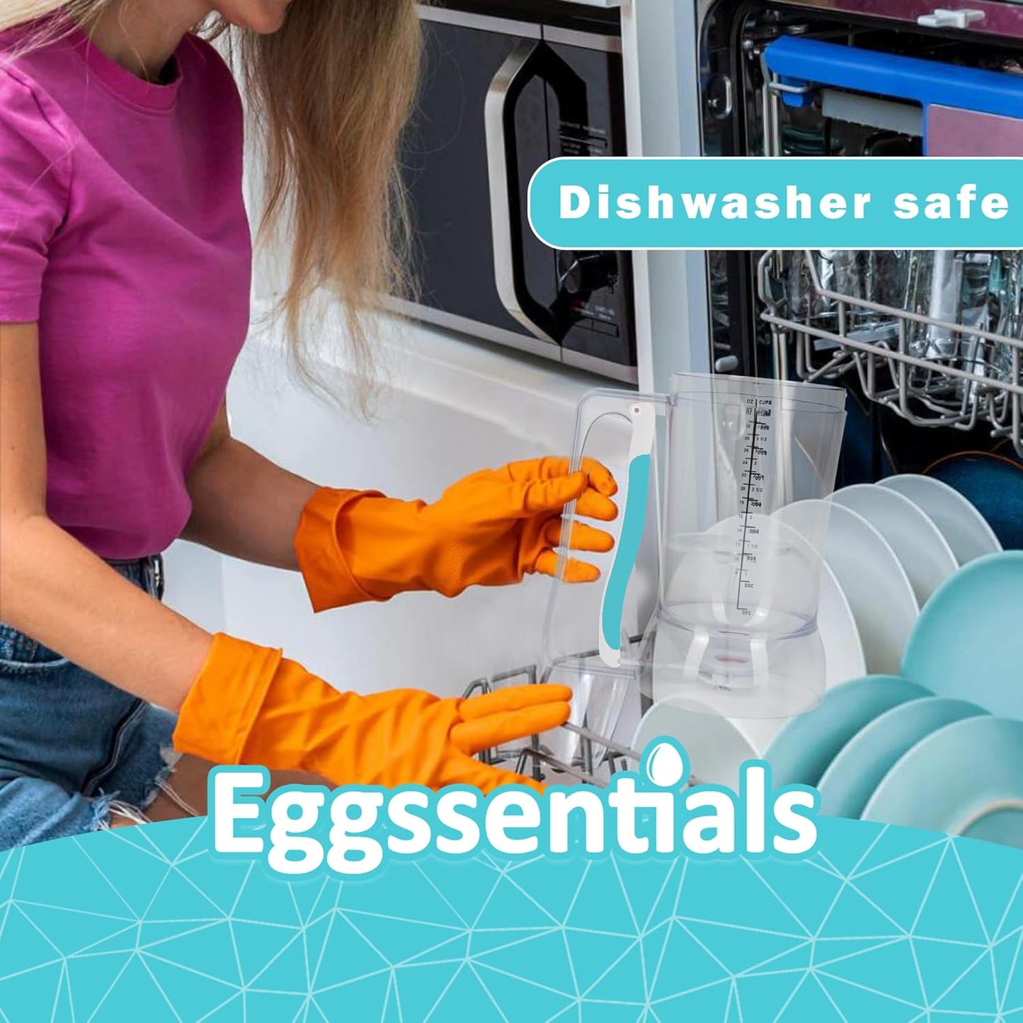Eggssentials Pancake Dispenser for Batter - Pancake Mix Dispenser Cupcakes, and Muffins – Precision, Mess Free – Cake Mix Dispenser Bottle for Baking & Griddle - Teal Color