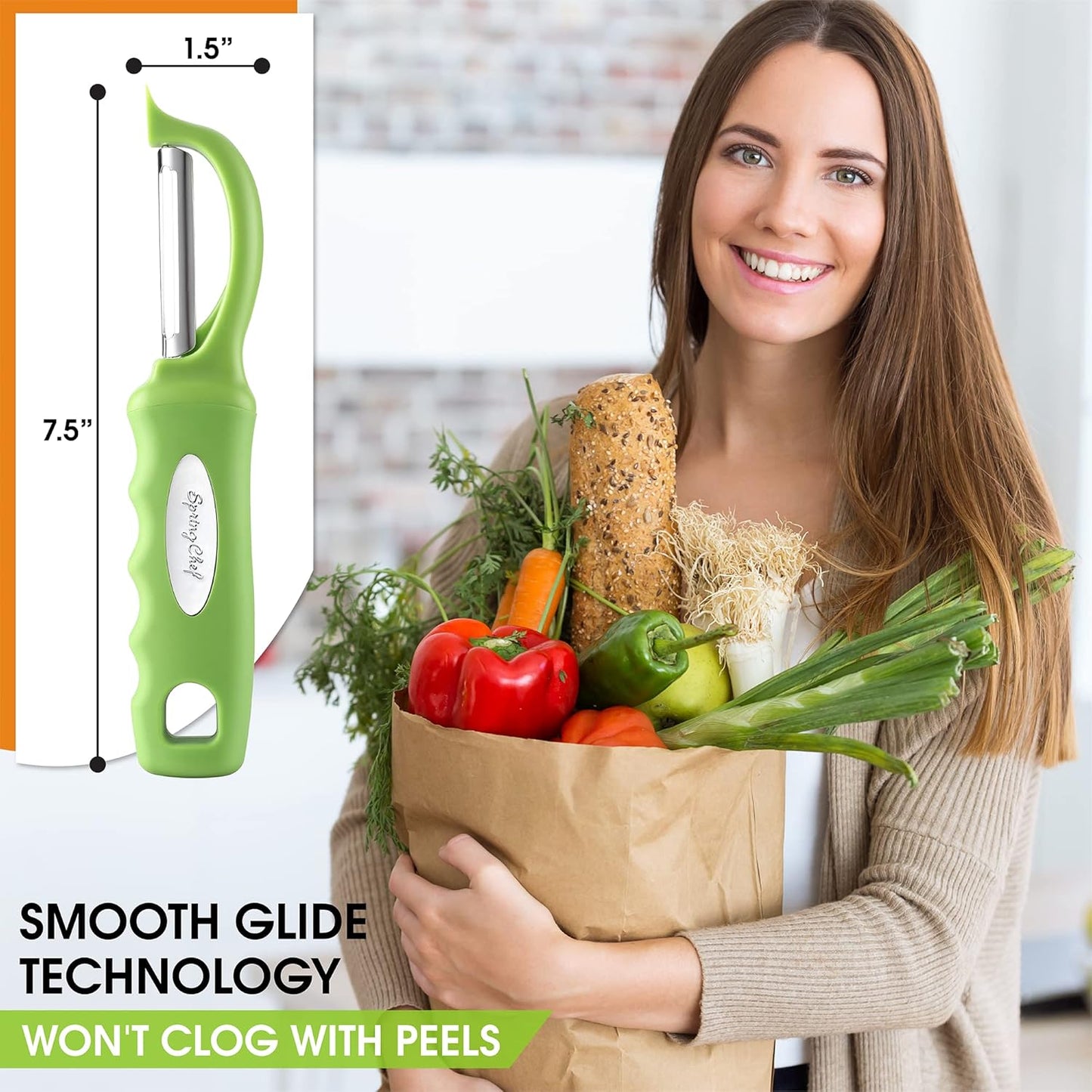 Spring Chef Premium Green Swivel Vegetable Peeler Set of 2, Stainless Steel Apple Peeler for Kitchen with Soft Grip Handle, Dishwasher Safe, Perfect for Potato, Carrot, Veggie, Fruit, Apple, Mango