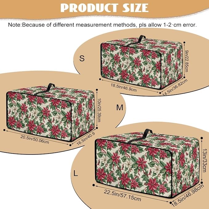 Air Fryer Toaster Oven Dust Cover Dustproof Convection Oven Cover with Side Pockets for Small Kitchen Appliances, M, 16.5 x 20.5 x 10 Inches, Poinsettia Flower Christmas Decor