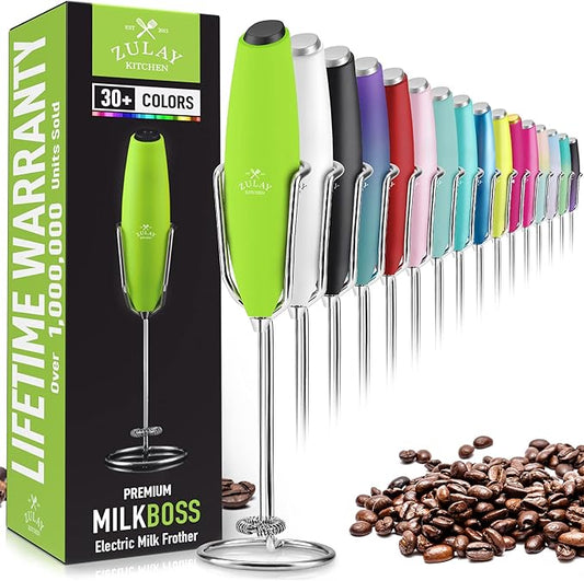 Zulay Kitchen Milk Frother Wand – High-Speed Handheld Frother with Upgraded Stand – Electric Foam Maker with Stainless Steel Whisk