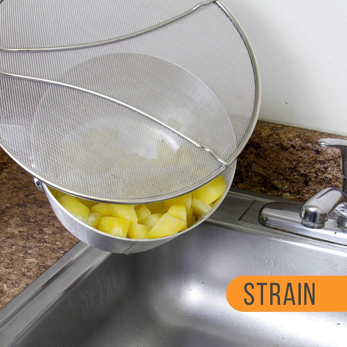 U.S. Kitchen Supply Stainless Steel Splatter Guard 13" Fine Mesh Cover, Grease & Oil, Splatter Screen for Frying Pan, Cooking Pots, with Resting Feet