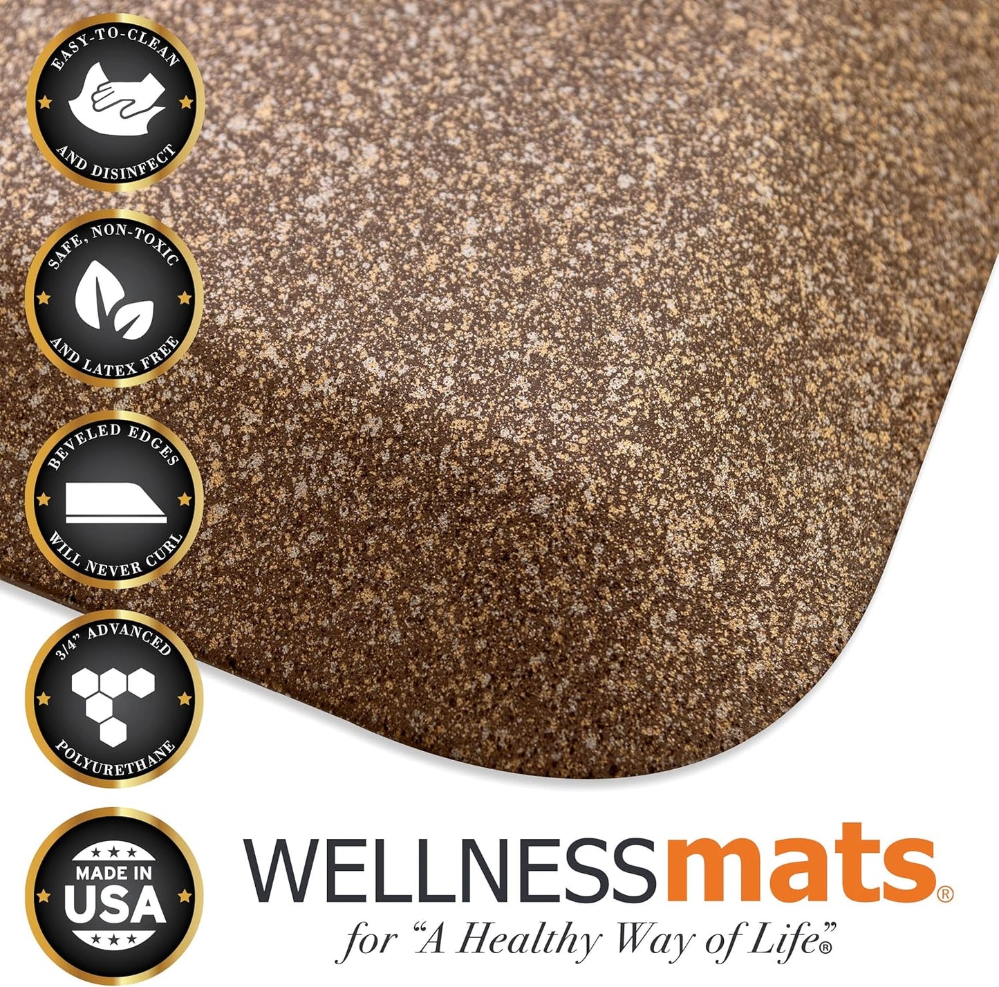WellnessMats Granite Collection Anti-Fatigue Floor Mat, Polyurethane – Ergonomic Support Pad for Home, Kitchen, Garage, Office Standing Desk – Water Resistant - Made in USA