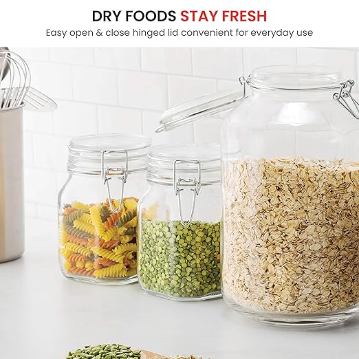 Bormioli Rocco Glass Fido Jars - 135.¼ Ounce - 4 Liter, with hinged hermetically Sealed Airtight lid for Fermenting, Canning, Preserving, With Exclusive Paksh Novelty Chalkboard Labels Set (1 Pack)