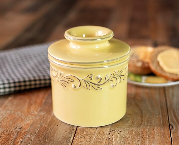 Butter Bell - The Original Butter Bell crock by L Tremain, a Countertop French Ceramic Butter Dish Keeper for Spreadable Butter, Antique Collection, Goldenrod