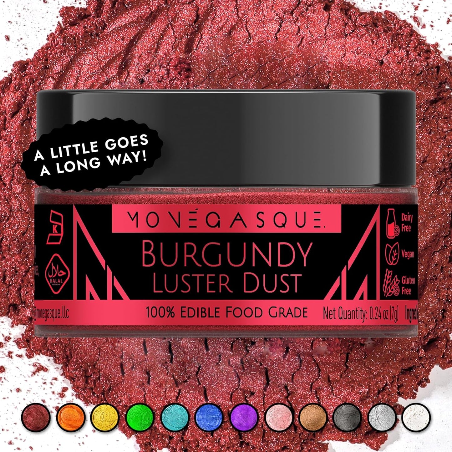 MONÉGASQUE Red Edible Glitter for Drinks 7g – Red Edible Glitter for Cakes & Cocktails - Burgundy Halloween Sprinkles Luster Dust for Cake & Cocktail - Drink Shimmer & Food Decorations Spray Sparkles