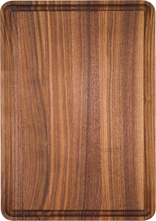AZRHOM Small Walnut Wood Cutting Board for Kitchen 12x8 in (Gift Box) with Juice Groove Handles Non-slip Mats Thick Reversible Butcher Block Chopping Board