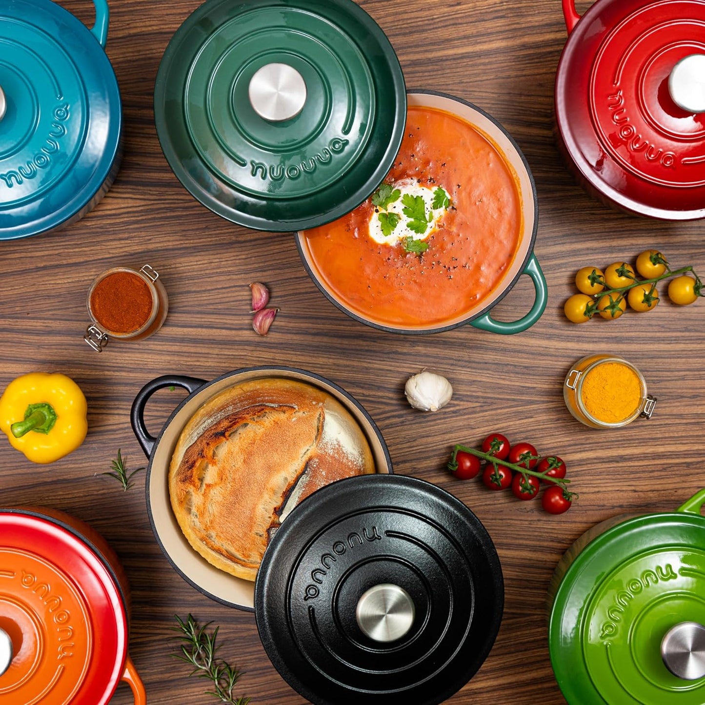 Cast Iron Dutch Oven with Lid – Non-Stick Ovenproof Enamelled Casserole Pot – Sturdy Dutch Oven Cookware – Dark Green, 7.3-Quart, 30cm – by Nuovva