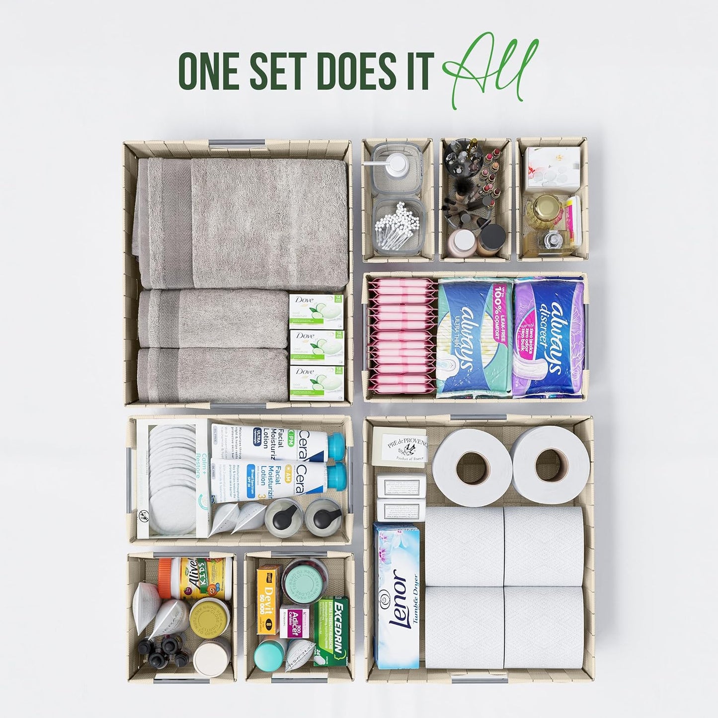Baskets For Organizing Set Of 9 Cream - Storage Baskets For Shelves - Perfect Closet Organizer Bins, Bathroom Basket, and Pantry Basket - Small Storage Bins For Shelves - Bin For Organization