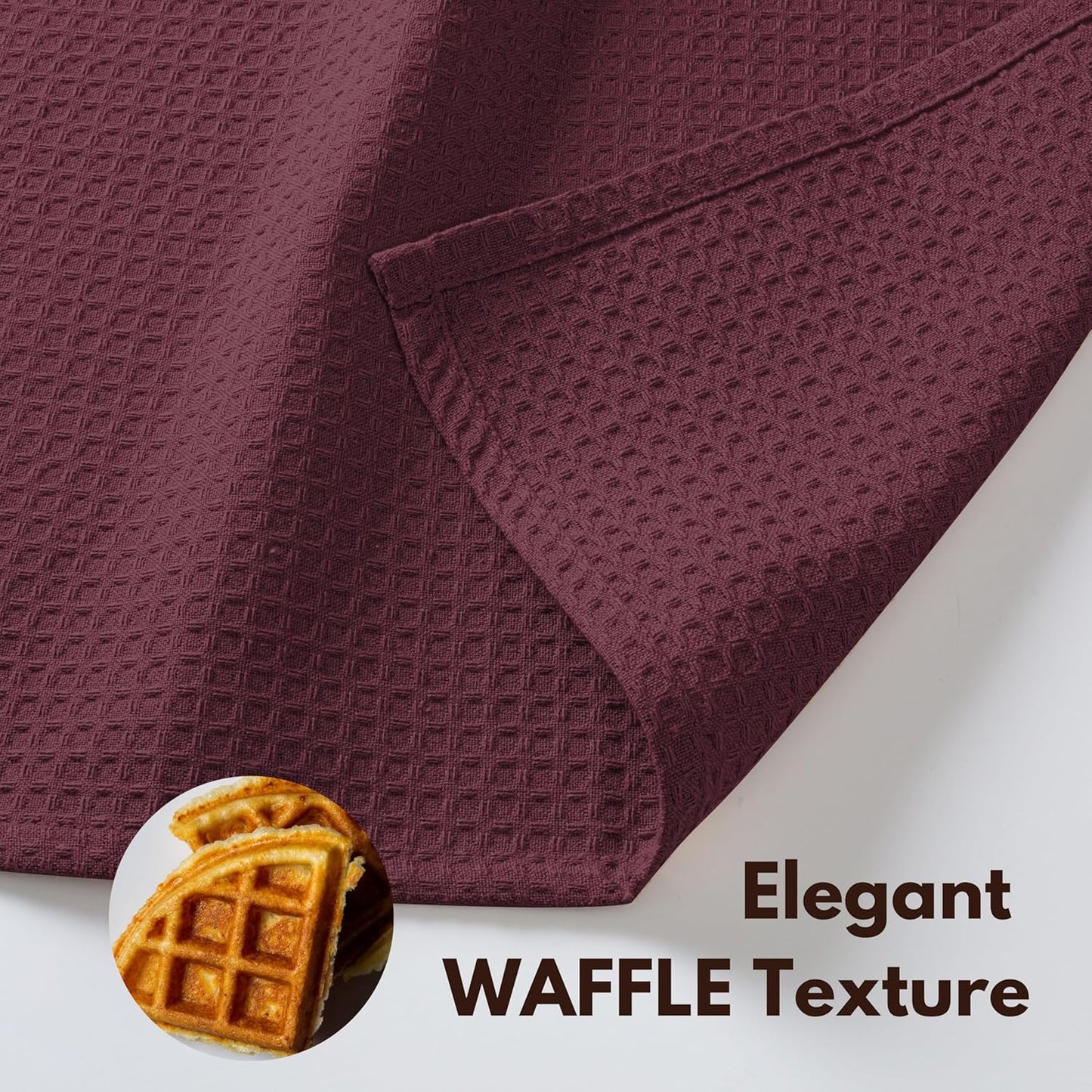 Native Fab Cotton Kitchen Towel with Hanging Loop 16x26 inches, 12-Pack, Waffle Weave Kitchen Towels for Cleaning Drying, Washcloths Soft & Absorbent Cloth Rags, Bar Towel, Dish Cloth, Burgundy Wine