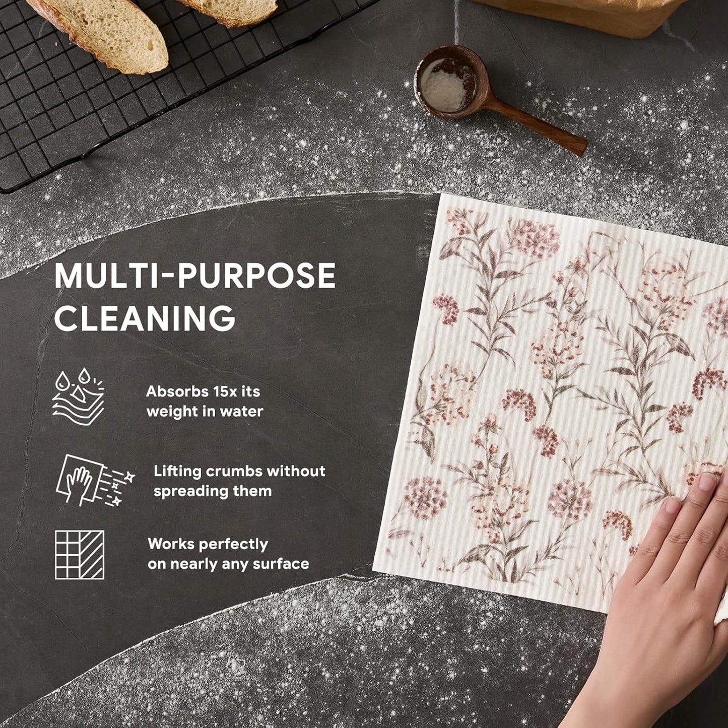 RECYCO Swedish Dishcloths for Kitchen | 4 Pack Oversized Washable Dish Rags | Large Cellulose Reusable Cleaning Paper Towels | Absorbent Counter Dish Cloth Sponge XL Kitchen Wipes, 12" L x 10" W