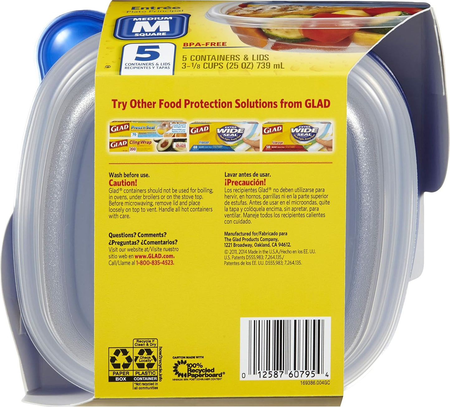 Glad Entrée Food Storage Containers, Medium Square (25 Oz) - 5 Count, Standard