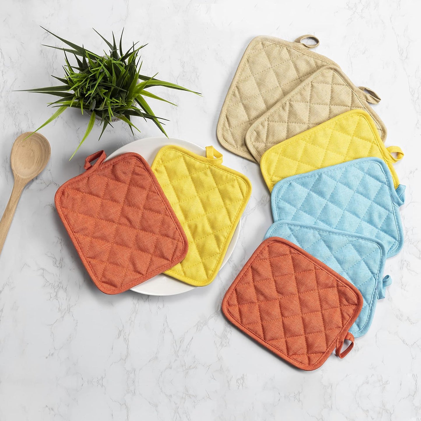 American Linen Pot Holders, Hot Pads, Table Pads for Kitchen and Dining Table, Non Slip Heat Resistant Hot Pot Holder (Aqua, 4 Pack)