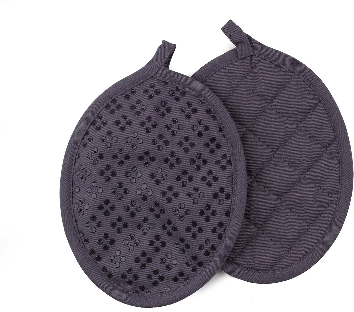 Sticky Toffee Silicone Pot Holders Set of 2, Gray, Heat Resistant to 500°F, Non-Slip Oven Hot Pads with Oeko-Tex Cotton Shell, 7 x 9 in