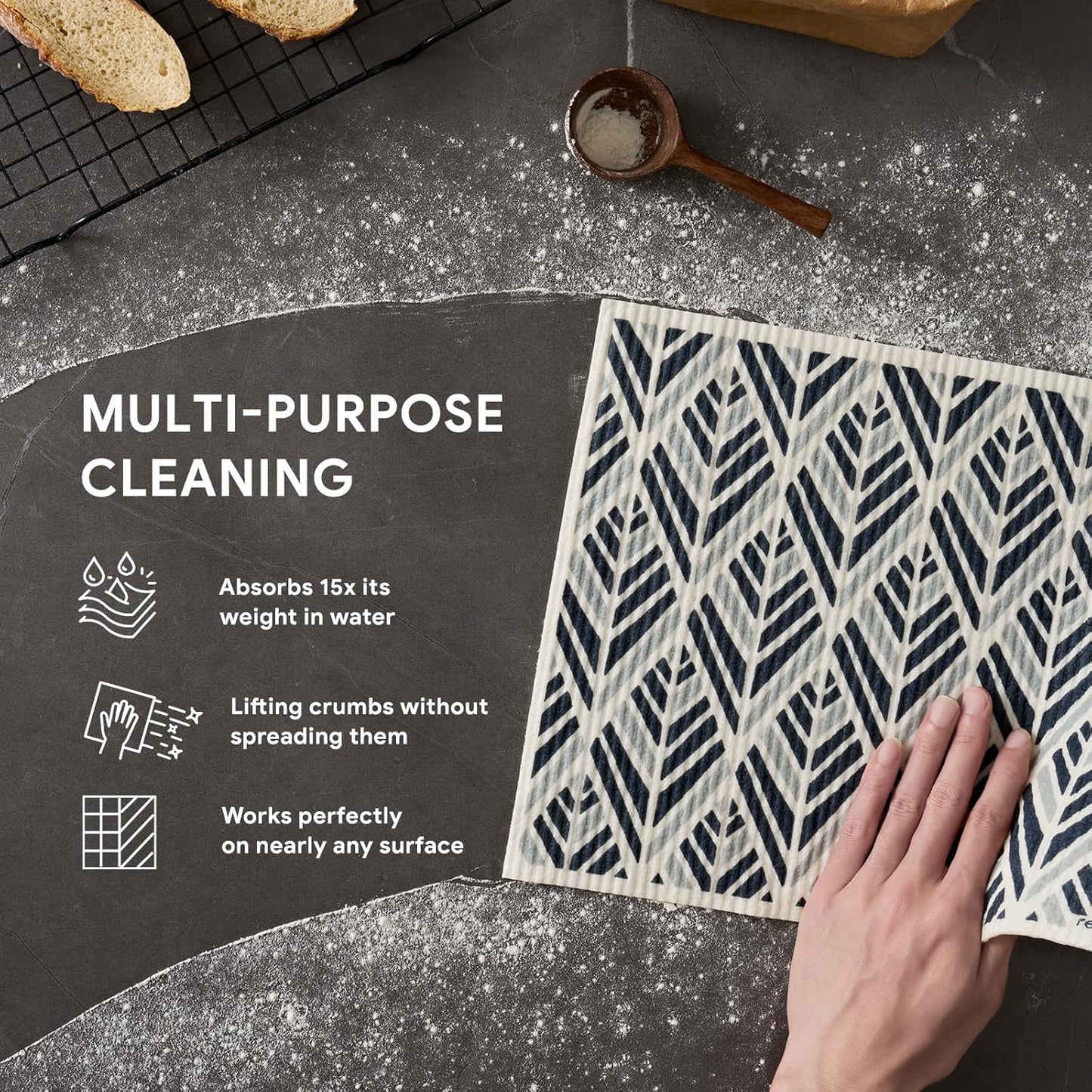 RECYCO Swedish Dishcloths for Kitchen | 4 Pack Oversized Washable Dish Rags | Large Cellulose Reusable Cleaning Paper Towels | Absorbent Counter Dish Cloth Sponge XL Kitchen Wipes, 12" L x 10" W